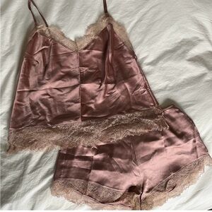 Victoria's Secret Pink Satin Lace Pajama Set